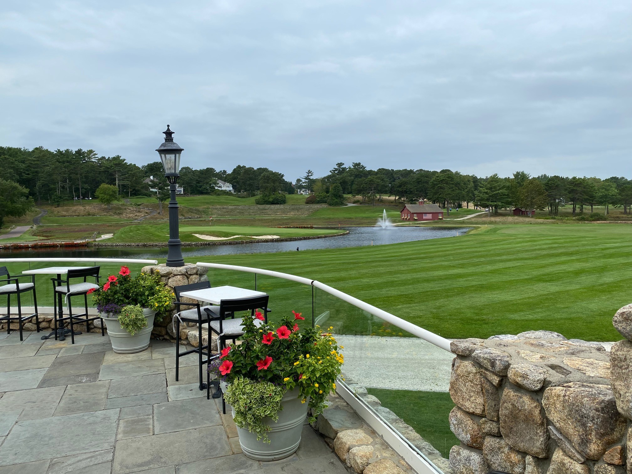 View of golf course from clubhouse patio. 